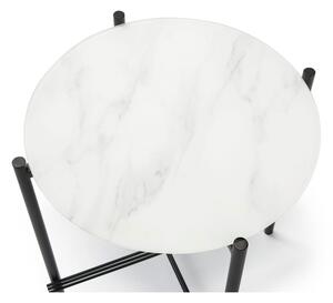 Fehér-fekete tárolóasztal márvány dekoros üveglappal, ø 47 cm - Marckeric