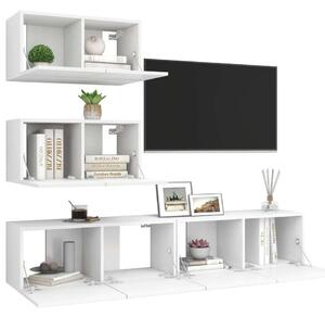 Modern Fehér Fali TV Szekrény Szett - 4 részes