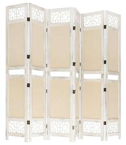 Elegáns 6 Paneles Szövet Paraván - Krém Fehér - 210x165 cm