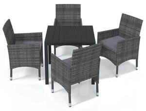 Polyrattan Kerti Étkezőgarnitúra - 5 részes - Szürke