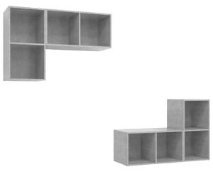 Modern Falra Szerelhető TV Szekrény Szett - Beton Szürke - 4 db