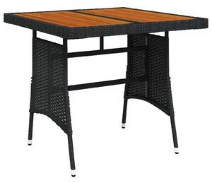 Kerti Asztal - Fekete Polyrattan - Akácfa - 70x70 cm