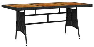 Akácfa-Polyrattan Kerti Asztal - Fekete - 160x70 cm