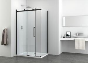 COMFORT BLACK aszimmetrikus szögletes sarok zuhanykabin tolóajtóval