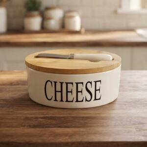 Cheese - feliratos kerek sajttartó sajtkéssel