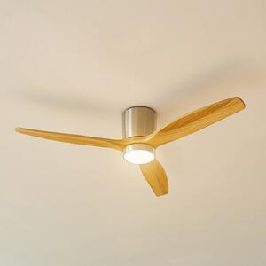 Lucande LED mennyezeti ventilátor Faipari, nikkel, DC, csendes, 132 cm, Világos fa, Nappali / Étkező, Fa, Modern