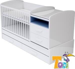 Todi Bianco kombi kiságy pelenkázó komóddal - bordázott fehér/kék