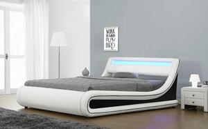 KONDELA Francia ágy RGB LED világítással, fehér/fekete, 160x200, MANILA NEW