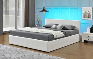 KONDELA Modern francia ágy RGB LED világítással, fehér, 180x200, JADA NEW