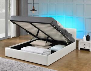 KONDELA Modern francia ágy RGB LED világítással, fehér, 180x200, JADA NEW