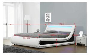 KONDELA Francia ágy RGB LED világítással, fehér/fekete, 160x200, MANILA NEW