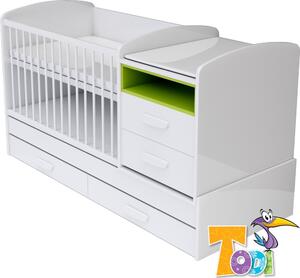 Todi Bianco kombi kiságy pelenkázó komóddal - bordázott fehér/zöld
