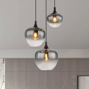 Globo Maxy függőlámpa, Ø 48 cm, füstszürke, üveg, 3 lámpás., dimmelhető, Alu / szürke / cink, Nappali / Étkező, Üveg