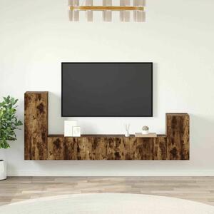 Elegáns Fali TV Szekrény Szett - Füstös Tölgy - 4 részes