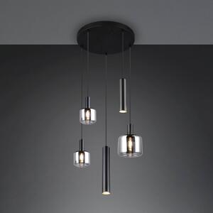 Trio Lighting Mataro függőlámpa, króm/fekete, Ø 55 cm 5 lámpás üveg/fém, dimmelhető, Króm / ezüst, Nappali / Étkező, Üveg, Modern