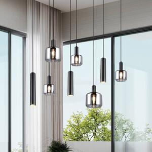 Trio Lighting Mataro függőlámpa, króm/fekete, 118 cm, 8-as üveg/fém, lámpa, dimmelhető, Króm / ezüst, Nappali / Étkező, Üveg, Modern