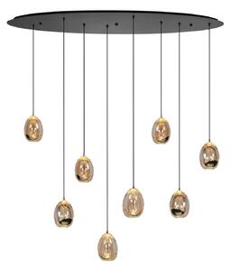 HighLight Akasztólámpa Golden Egg, borostyán/arany, hossza 100 cm, 8-light üveg, dimmelhető, Krém / borostyánsárga, Nappali / Étkező, Üveg, Modern