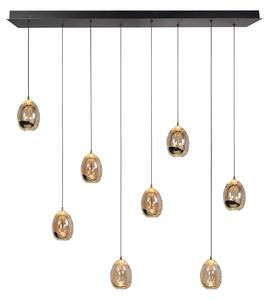 HighLight Akasztólámpa Golden Egg, borostyán/arany, hossza 115 cm, 8-as üvegből, dimmelhető, Krém / borostyánsárga, Nappali / Étkező, Üveg, Modern