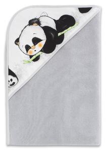 Baby Shop kapucnis fürdőlepedő 100*100 cm - szürke panda