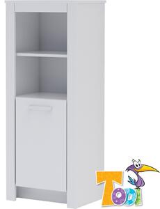 Todi White Bunny keskeny nyitott +1 ajtós szekrény (140 cm magas) - erezett fehér /magasfényű fehér