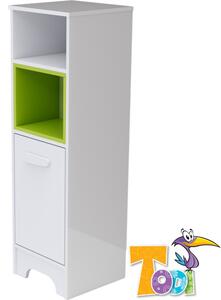 Todi Bianco keskeny nyitott polcos + 1 ajtós szekrény - bordázott fehér/zöld