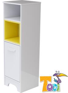 Todi Bianco keskeny nyitott polcos + 1 ajtós szekrény - bordázott fehér/sárga