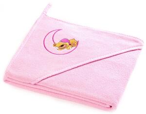 Kapucnis fürdőlepedő 100*100 cm - holdas maci rózsaszín