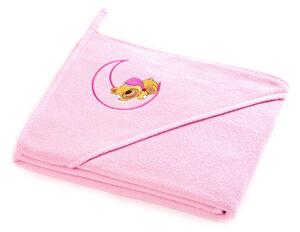 Kapucnis fürdőlepedő 100*100 cm - holdas maci rózsaszín