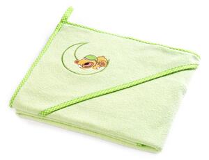 Kapucnis fürdőlepedő 100*100 cm - holdas maci zöld