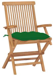 VidaXL 2 db tömör tíkfa kerti szék zöld párnával