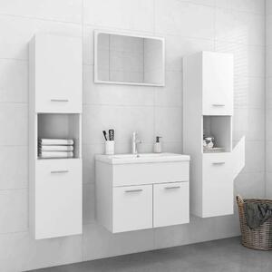 Modern Fehér Fürdőszoba Bútorszett - Forgácslap - 1 Mosdószekrény + 2 Magasszekrény + Tükör