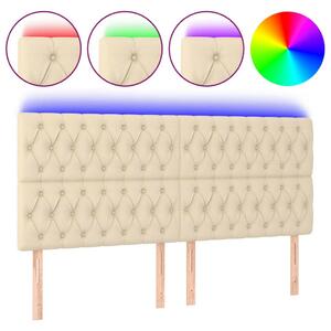 Krémszínű szövet led-es fejtámla 200x7x118/128 cm