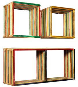 Tíkfa Falipolc Szett - 3 db - Színes - 81x22x41cm & 31x22x31cm