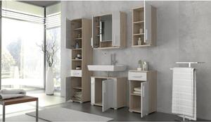 Felső fürdőszoba szekrény, fehér féligfényes / tölgyfa sonoma, LESSY LI 04