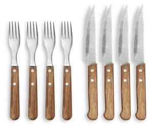 Ezüstszínű-natúr színű rozsdamentes acél steak evőeszköz készlet 8 db-os – Holm