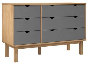 Barna-szürke tömör fenyőfa fiókos szekrény 113,5x39,5x73 cm