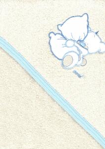 Trimex kapucnis,frottír fürdőlepedő 100*110 cm - beige/kék ölelő maci
