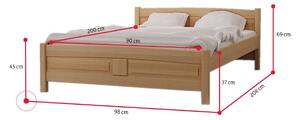 ANGEL magasított ágy + matrac + ágyrács AJÁNDÉK, 90x200 cm, natúr-lakk