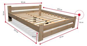 STUDENT tömörfa ágy + MORAVIA habmatrac 16 cm + ágyrács AJÁNDÉK 90x200 cm, natúr