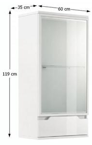 Fali vitrines szekrény, fehér/fehér extra magasfényű, ADONIS AS 08