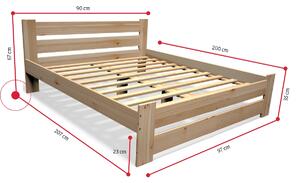 STUDY tömörfa ágy + MORAVIA habmatrac 16 cm + ágyrács AJÁNDÉK 90x200 cm, natúr