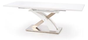 Asztal Houston 222, Fényes fehér, 77x90x160cm, Hosszabbíthatóság, Közepes sűrűségű farostlemez, Közepes sűrűségű farostlemez, Fém