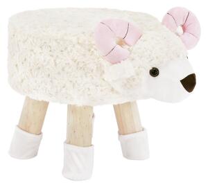 Puff, bárány alakú, bársony, fehér - rózsaszín - MOUTON