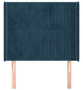 Sötétkék bársony fejtámla szárnyakkal 203x23x118/128 cm