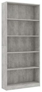 Modern 5 Polcos Könyvespolc - Betonszürke - 80x24x175 cm