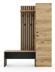 Előszoba bútor, 150 cm, arany tölgy - fekete - OPALE