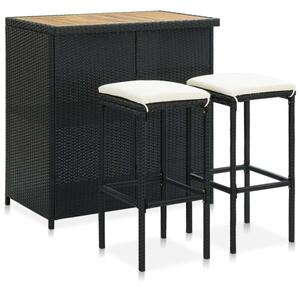 VidaXL 3 részes fekete polyrattan bárszett