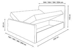 Wilsondo GULIETTE ágyneműtartós kárpitozott boxspring ágy matracokkal - barna Méret: 180x200