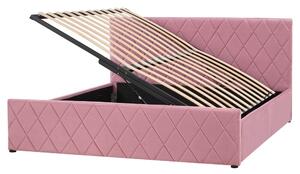 Rózsaszín bársony ágyneműtartós franciaágy 160 x 200 cm ROCHEFORT