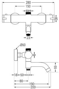 Mexen KAI termosztatikus kád/zuhanycsaptelep, grafit, 77900-66